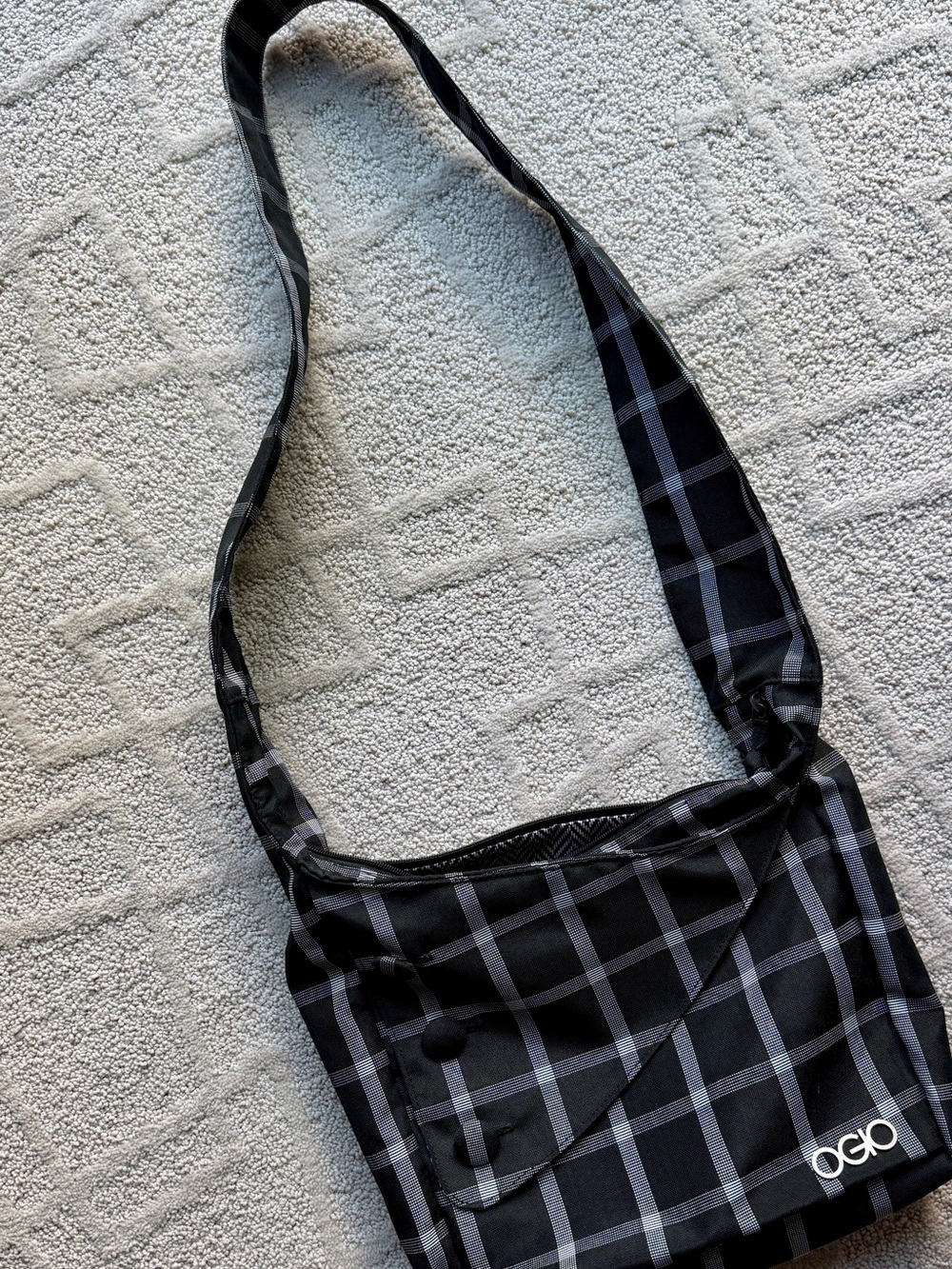 OGIO Black and Gray Plaid Messenger Bag